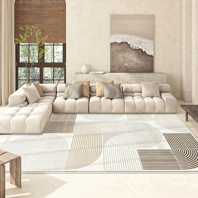 Light Brown Simple Rug Polyester Line Rug Non-Slip Backing Area Rug for Home Decor