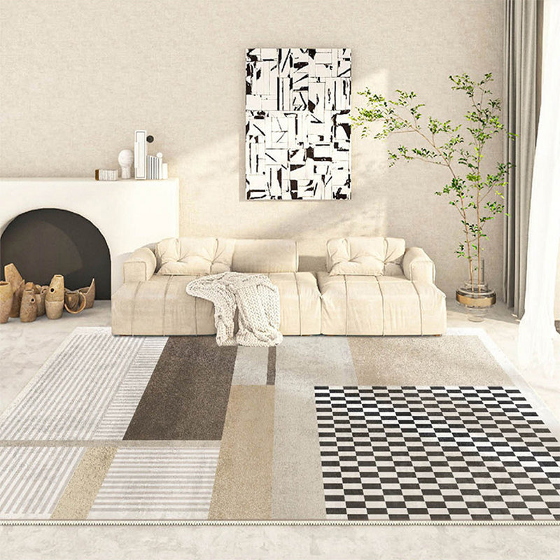 Light Brown Simple Rug Polyester Line Rug Non-Slip Backing Area Rug for Home Decor