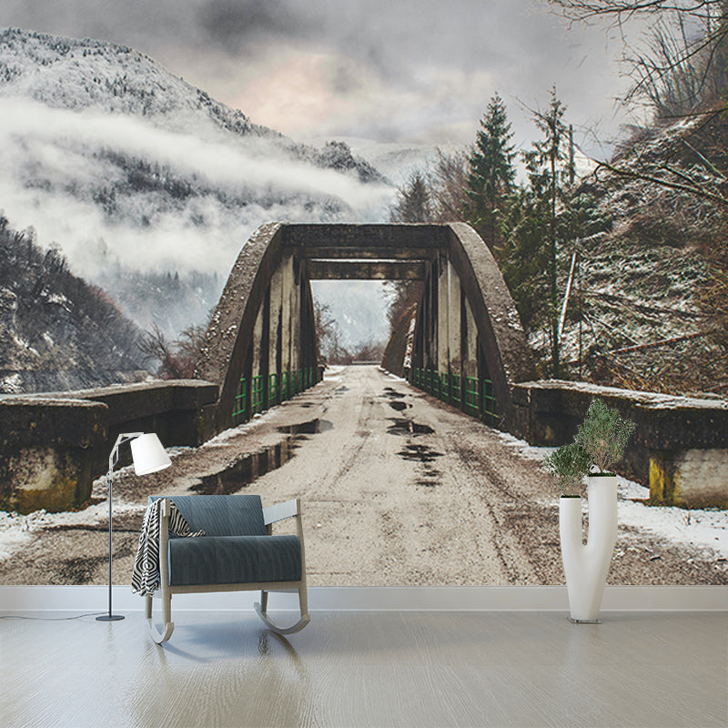 Photography Stain Resistant Mural Wallpaper Wooden Bridge Sleeping Room Wall Mural