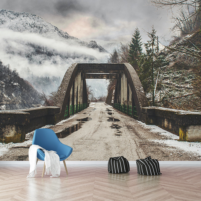 Photography Stain Resistant Mural Wallpaper Wooden Bridge Sleeping Room Wall Mural