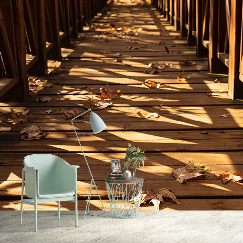 Photography Stain Resistant Mural Wallpaper Wooden Bridge Sleeping Room Wall Mural