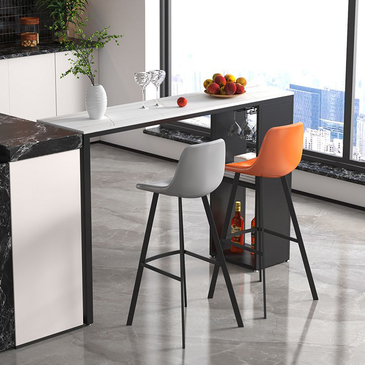 Stone Top Bar Dining Table Traditional Luxury Bar Table with Black Sled Base