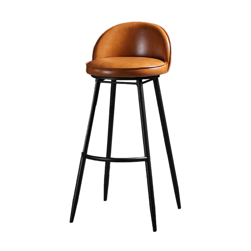 Industrial Leather Counter Stool for Home Round Barstools with Metal Base