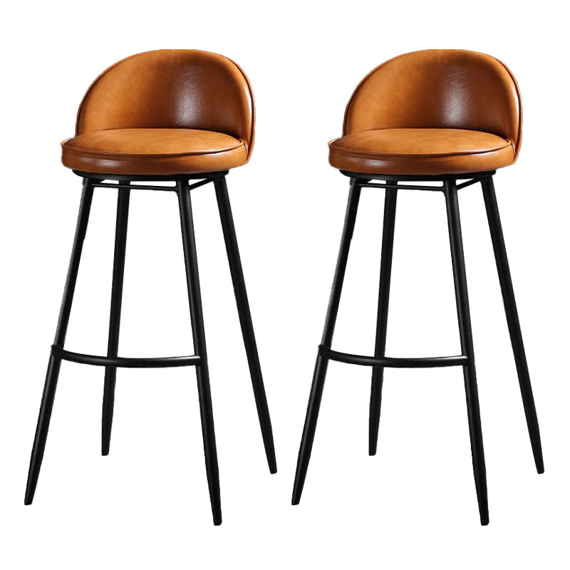 Industrial Leather Counter Stool for Home Round Barstools with Metal Base