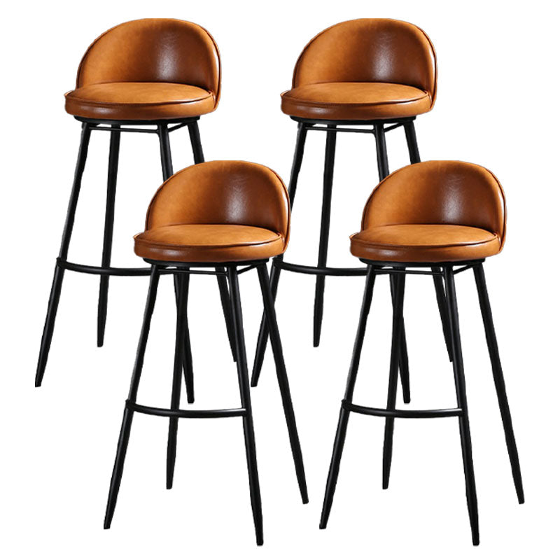 Industrial Leather Counter Stool for Home Round Barstools with Metal Base