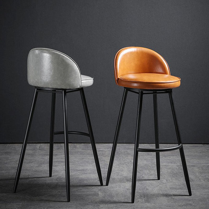 Industrial Leather Counter Stool for Home Round Barstools with Metal Base