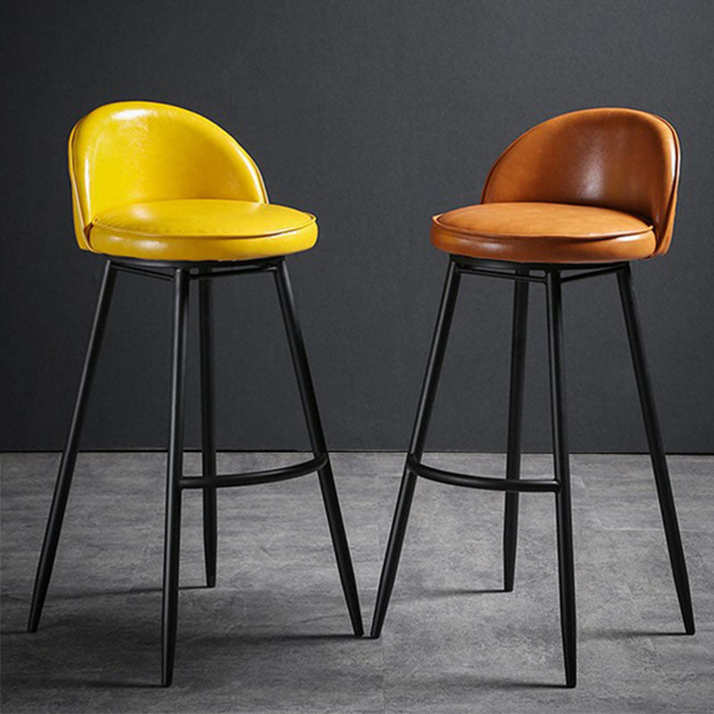 Industrial Leather Counter Stool for Home Round Barstools with Metal Base
