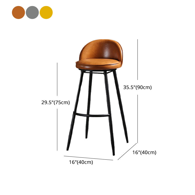 Industrial Leather Counter Stool for Home Round Barstools with Metal Base