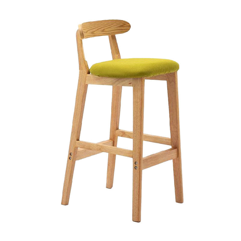 Scandinavian Upholstered Low Back Footrest Stool Matte Finish Rubberwood Barstool