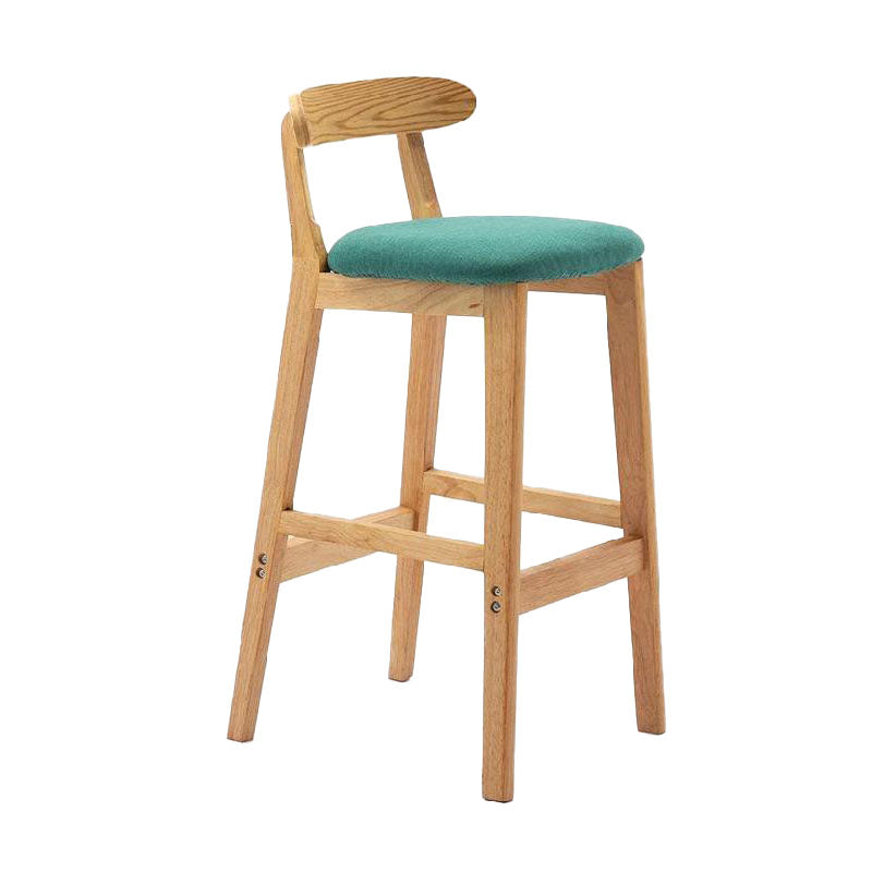 Scandinavian Upholstered Low Back Footrest Stool Matte Finish Rubberwood Barstool