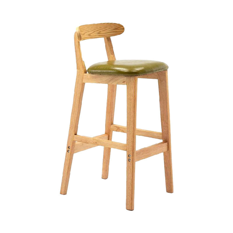 Scandinavian Upholstered Low Back Footrest Stool Matte Finish Rubberwood Barstool