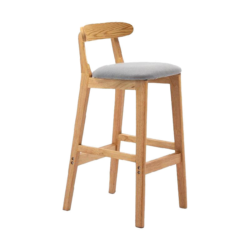 Scandinavian Upholstered Low Back Footrest Stool Matte Finish Rubberwood Barstool