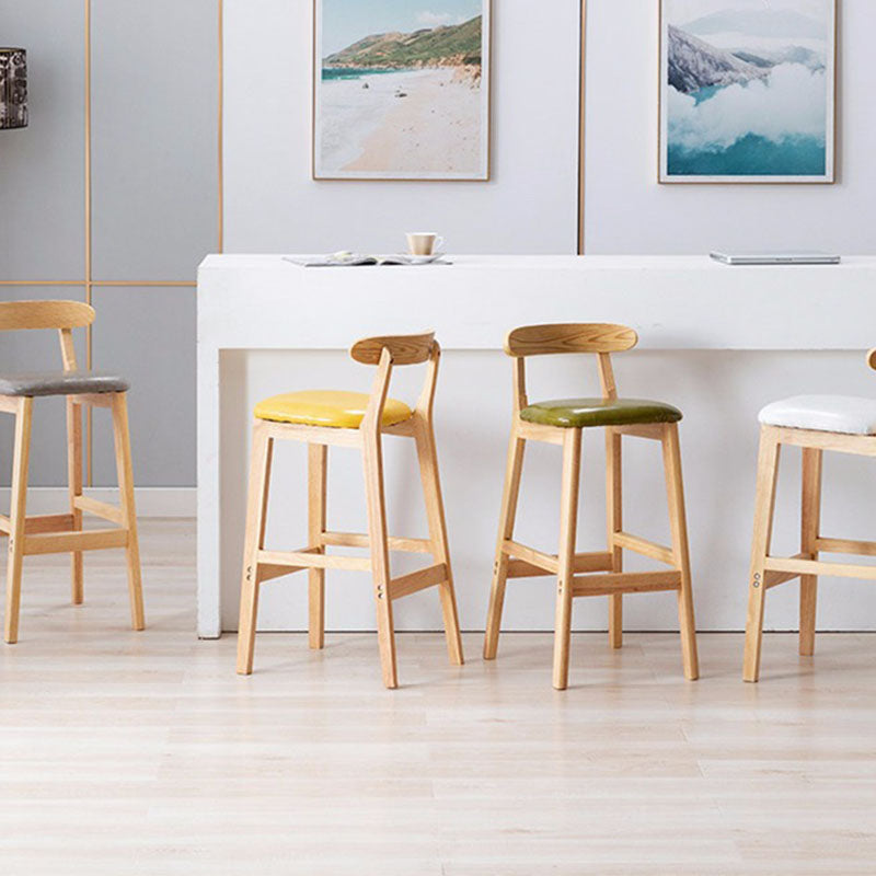 Scandinavian Upholstered Low Back Footrest Stool Matte Finish Rubberwood Barstool