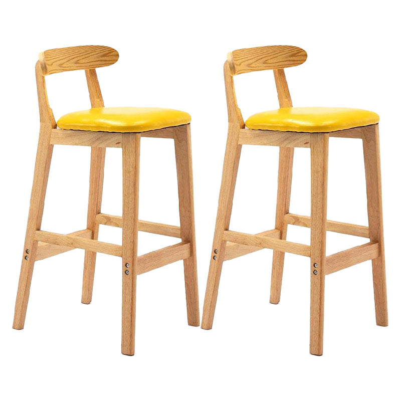 Scandinavian Upholstered Low Back Footrest Stool Matte Finish Rubberwood Barstool