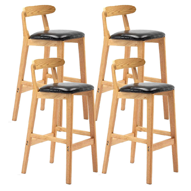 Scandinavian Upholstered Low Back Footrest Stool Matte Finish Rubberwood Barstool