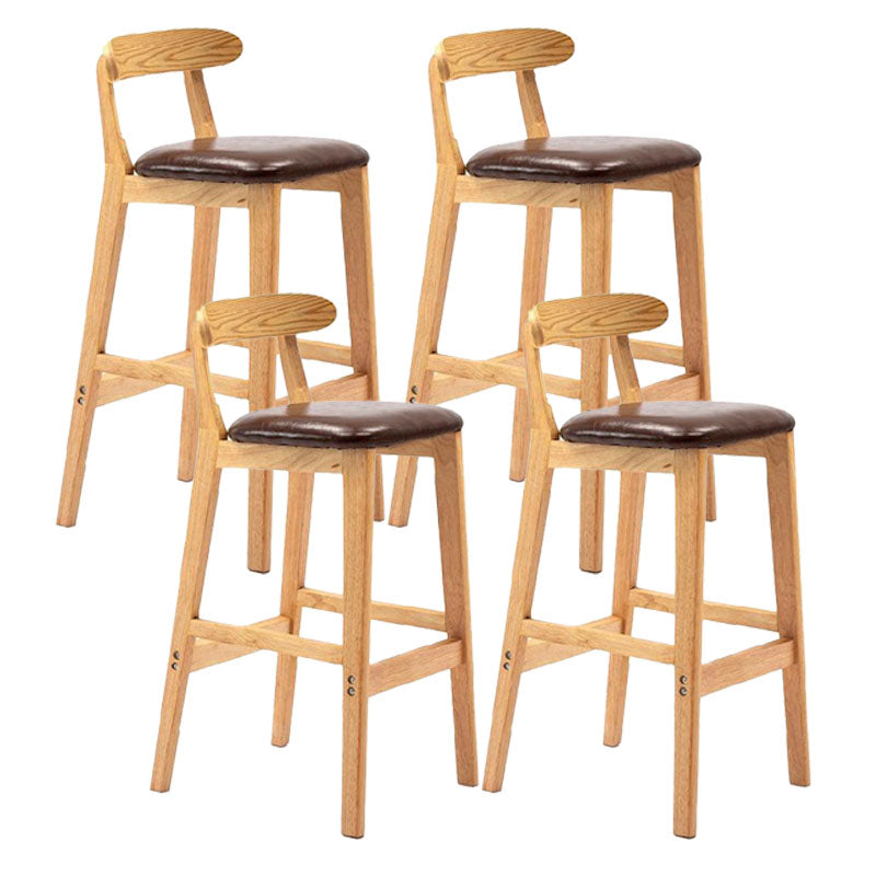 Scandinavian Upholstered Low Back Footrest Stool Matte Finish Rubberwood Barstool