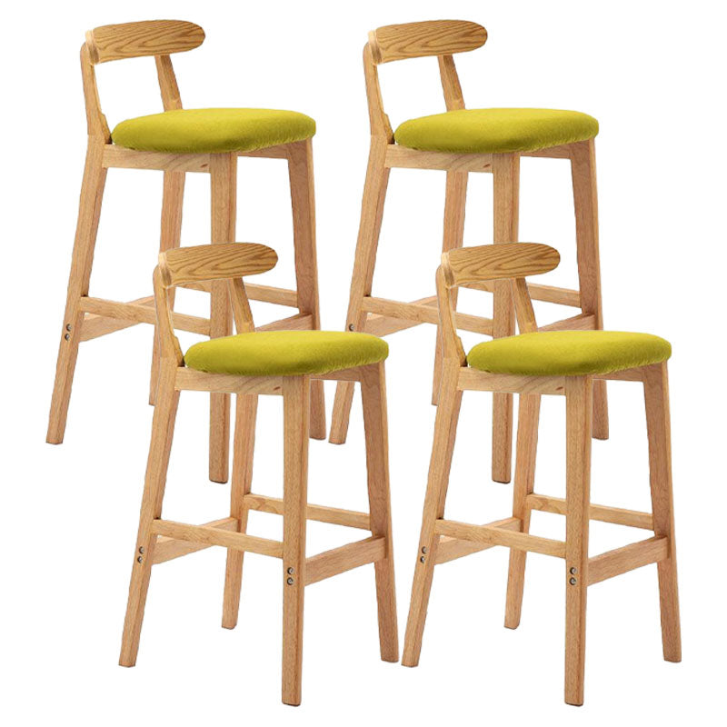 Scandinavian Upholstered Low Back Footrest Stool Matte Finish Rubberwood Barstool