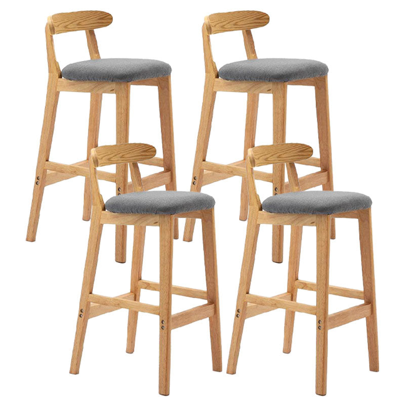 Scandinavian Upholstered Low Back Footrest Stool Matte Finish Rubberwood Barstool