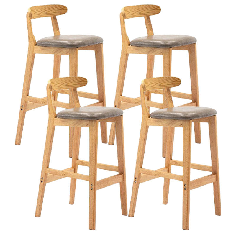Scandinavian Upholstered Low Back Footrest Stool Matte Finish Rubberwood Barstool