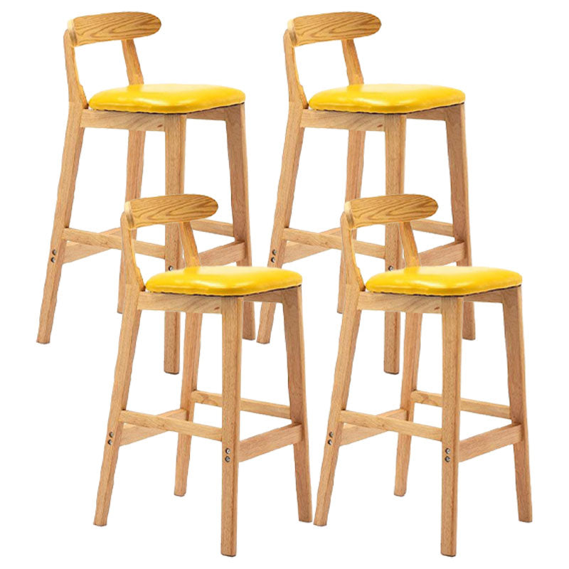 Scandinavian Upholstered Low Back Footrest Stool Matte Finish Rubberwood Barstool