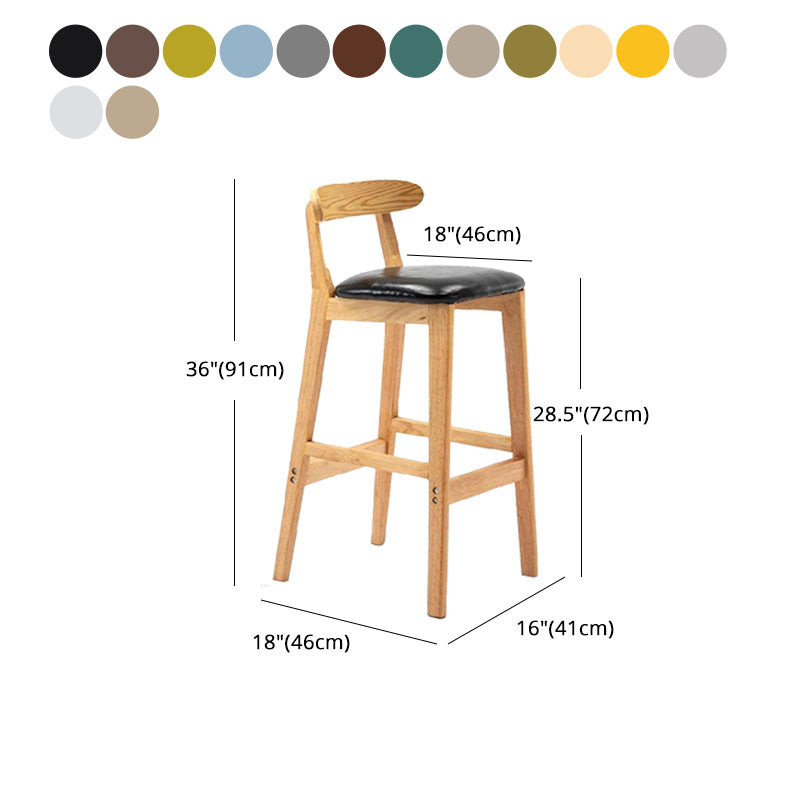 Scandinavian Upholstered Low Back Footrest Stool Matte Finish Rubberwood Barstool
