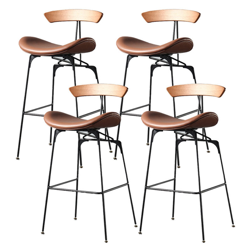 Industrial Footrest Low Back Barstool Matte Finish Leather Milk Tea Shop Stool