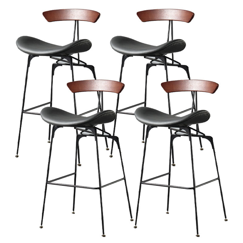 Industrial Footrest Low Back Barstool Matte Finish Leather Milk Tea Shop Stool