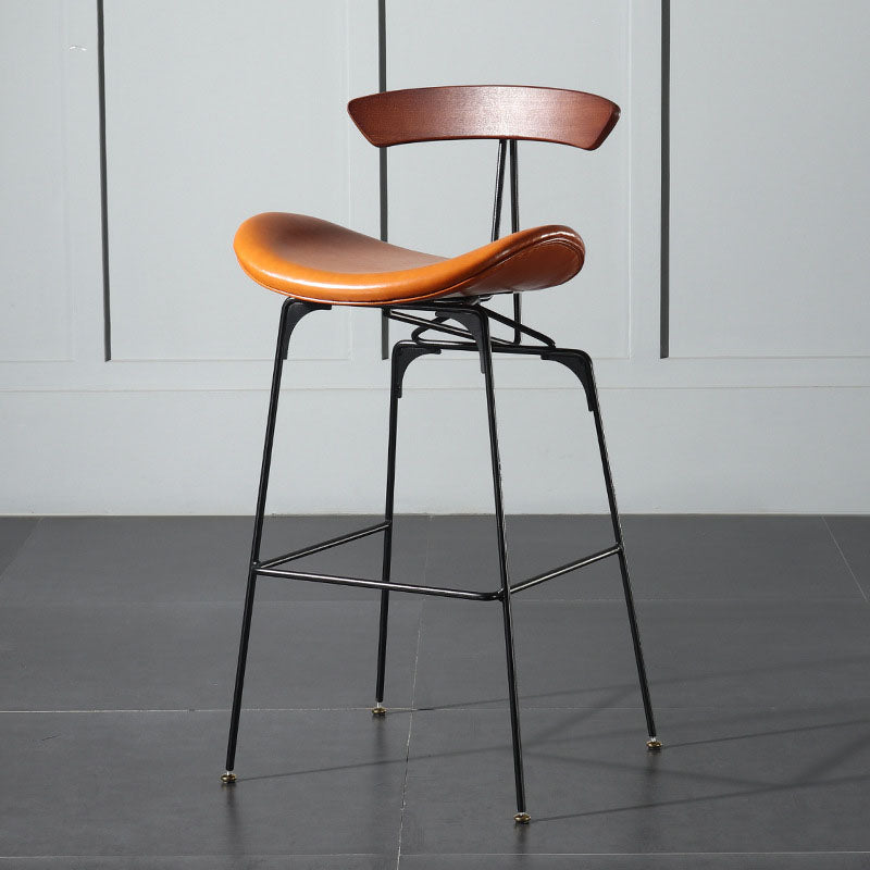 Industrial Footrest Low Back Barstool Matte Finish Leather Milk Tea Shop Stool
