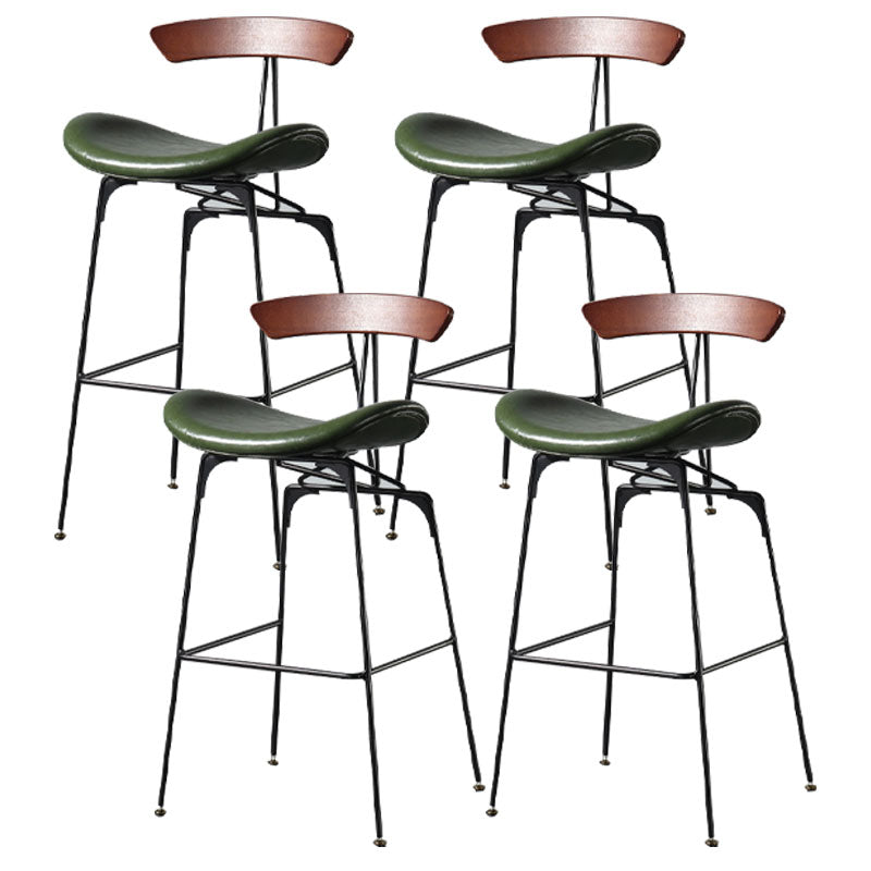 Industrial Footrest Low Back Barstool Matte Finish Leather Milk Tea Shop Stool