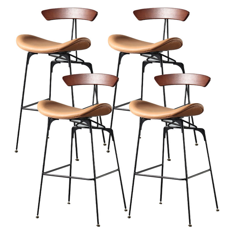 Industrial Footrest Low Back Barstool Matte Finish Leather Milk Tea Shop Stool