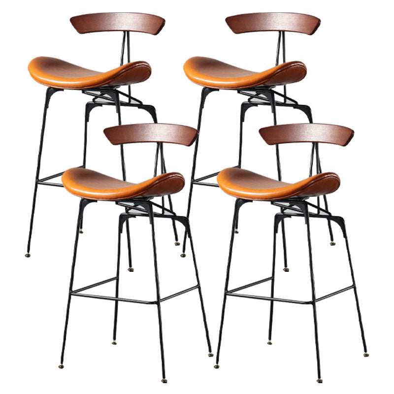 Industrial Footrest Low Back Barstool Matte Finish Leather Milk Tea Shop Stool