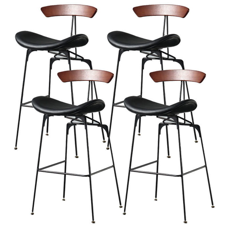 Industrial Footrest Low Back Barstool Matte Finish Leather Milk Tea Shop Stool