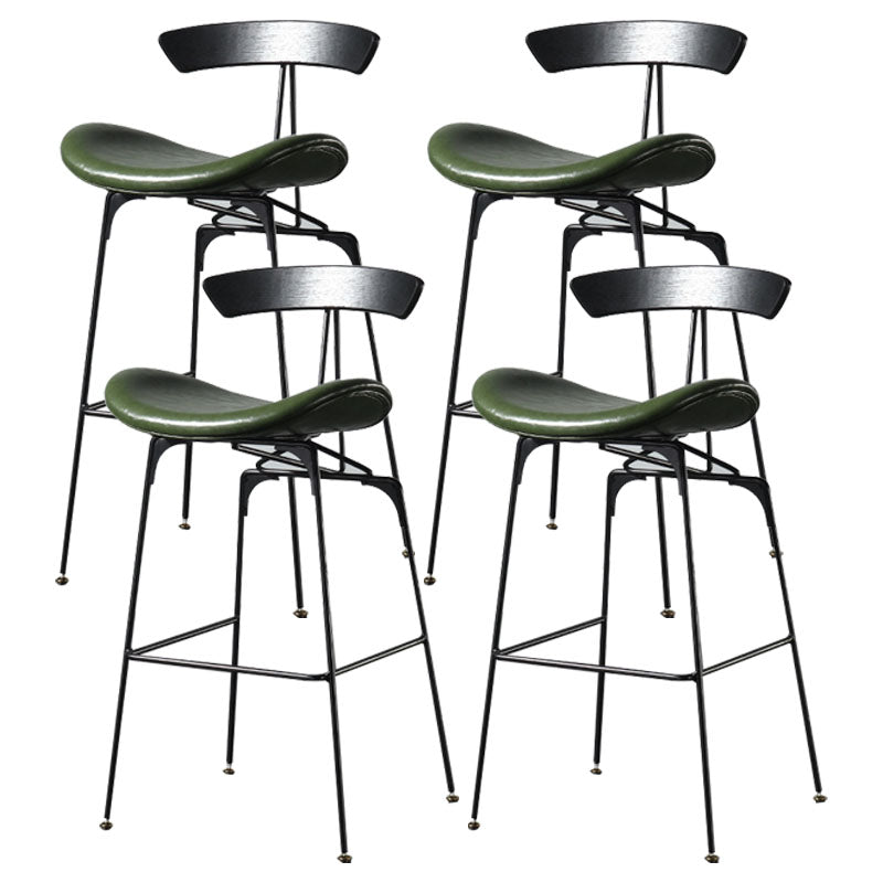 Industrial Footrest Low Back Barstool Matte Finish Leather Milk Tea Shop Stool