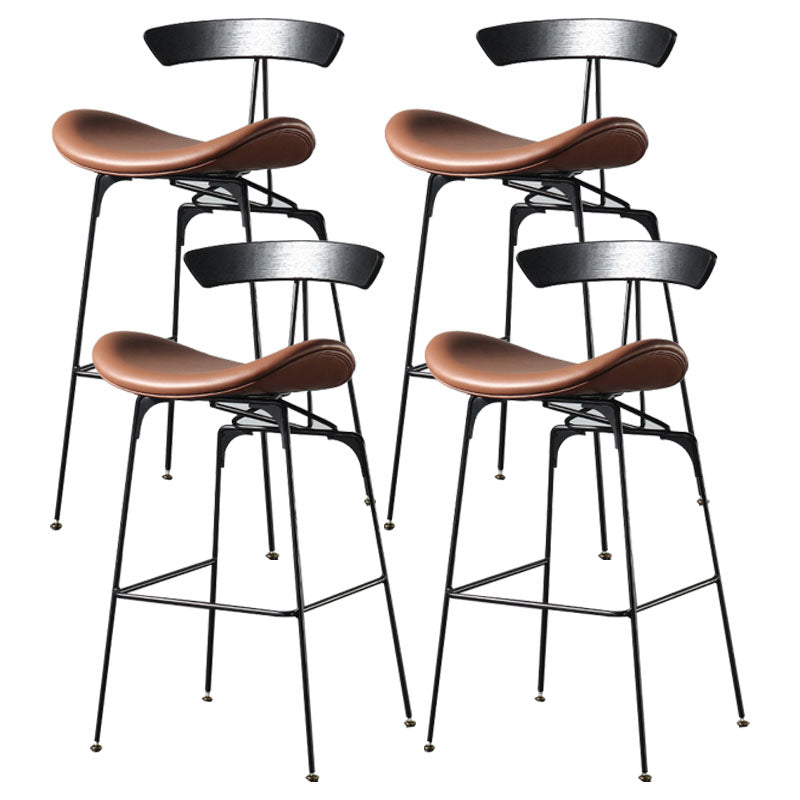 Industrial Footrest Low Back Barstool Matte Finish Leather Milk Tea Shop Stool