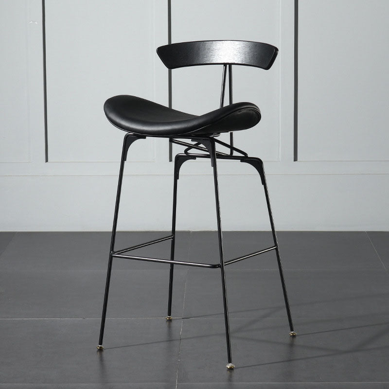 Industrial Footrest Low Back Barstool Matte Finish Leather Milk Tea Shop Stool