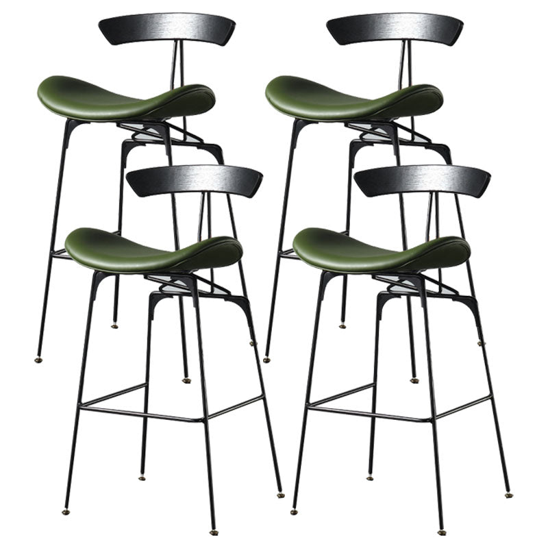 Industrial Footrest Low Back Barstool Matte Finish Leather Milk Tea Shop Stool