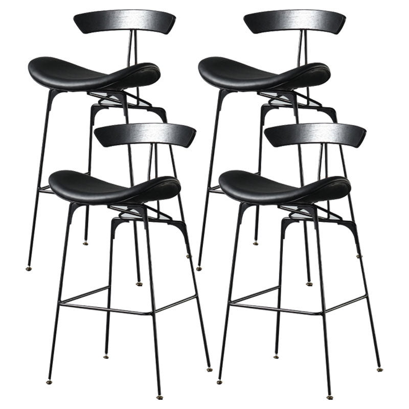 Industrial Footrest Low Back Barstool Matte Finish Leather Milk Tea Shop Stool