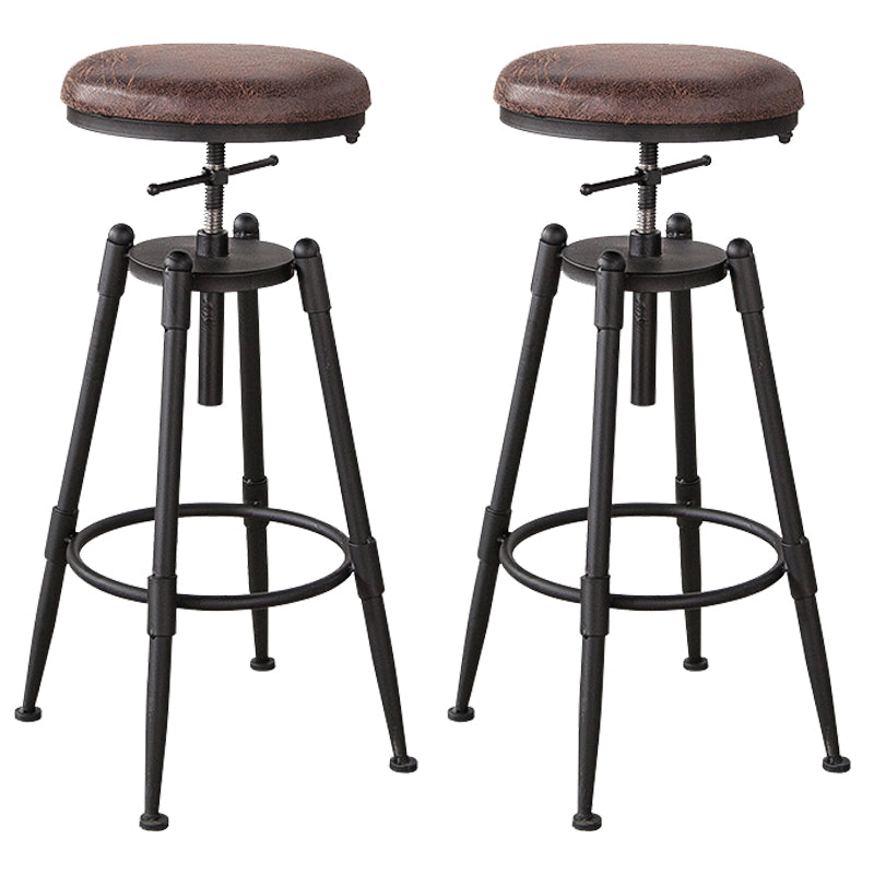 Industrial Footrest Adjustable Height Barstool Brown Pine Home Stool