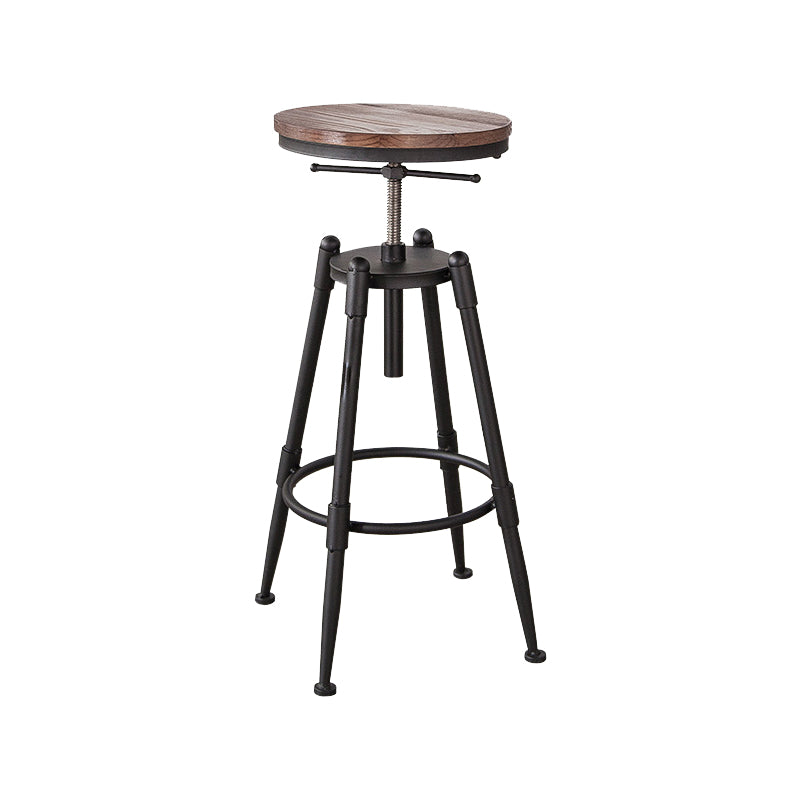 Industrial Footrest Adjustable Height Barstool Brown Pine Home Stool