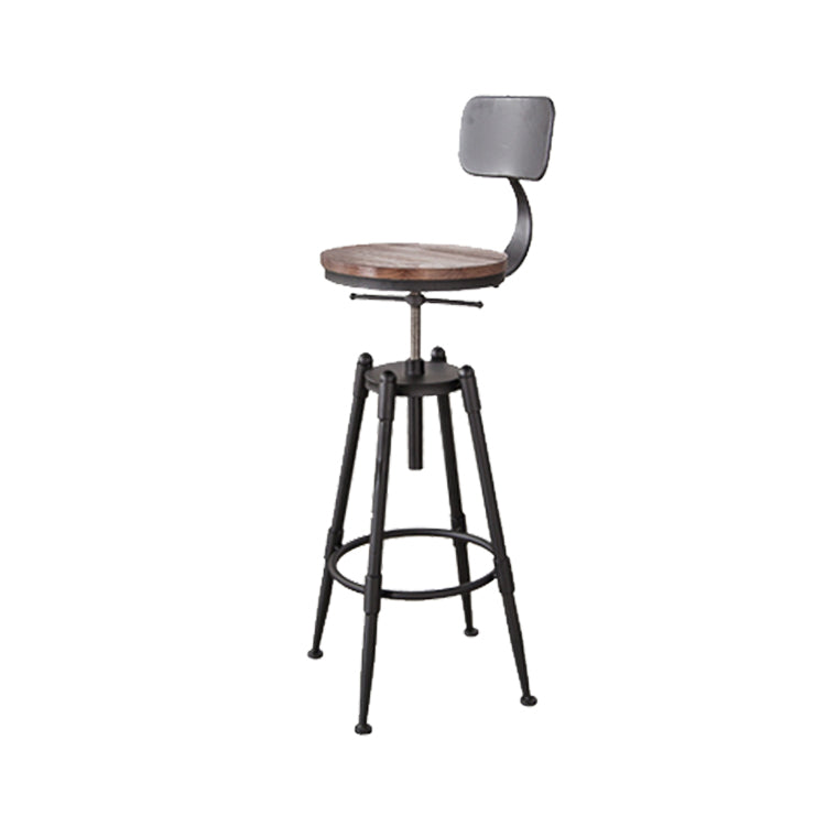 Industrial Footrest Adjustable Height Barstool Brown Pine Home Stool