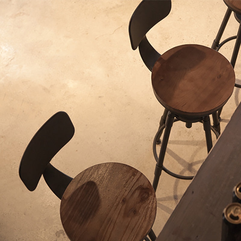 Industrial Footrest Adjustable Height Barstool Brown Pine Home Stool