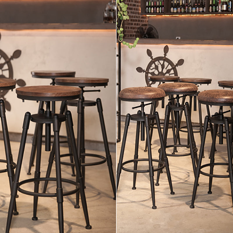 Industrial Footrest Adjustable Height Barstool Brown Pine Home Stool