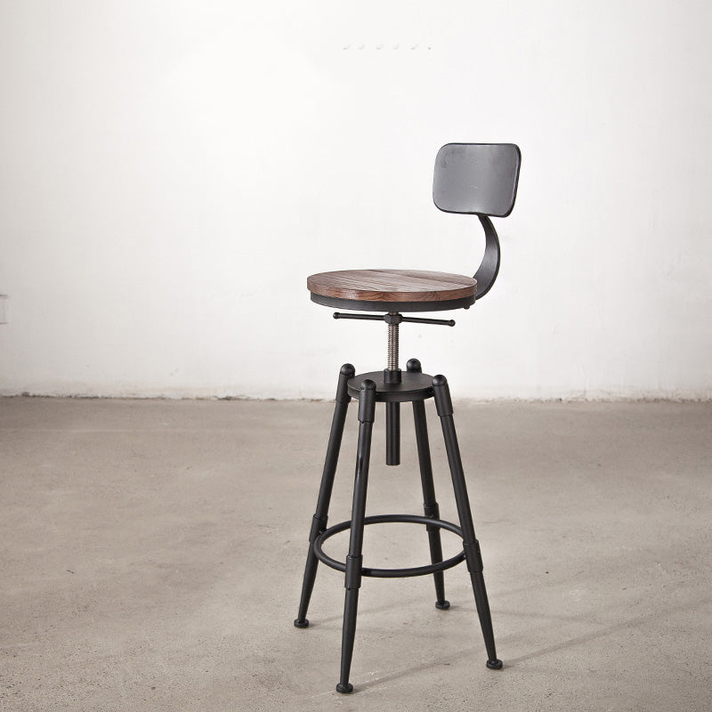 Industrial Footrest Adjustable Height Barstool Brown Pine Home Stool