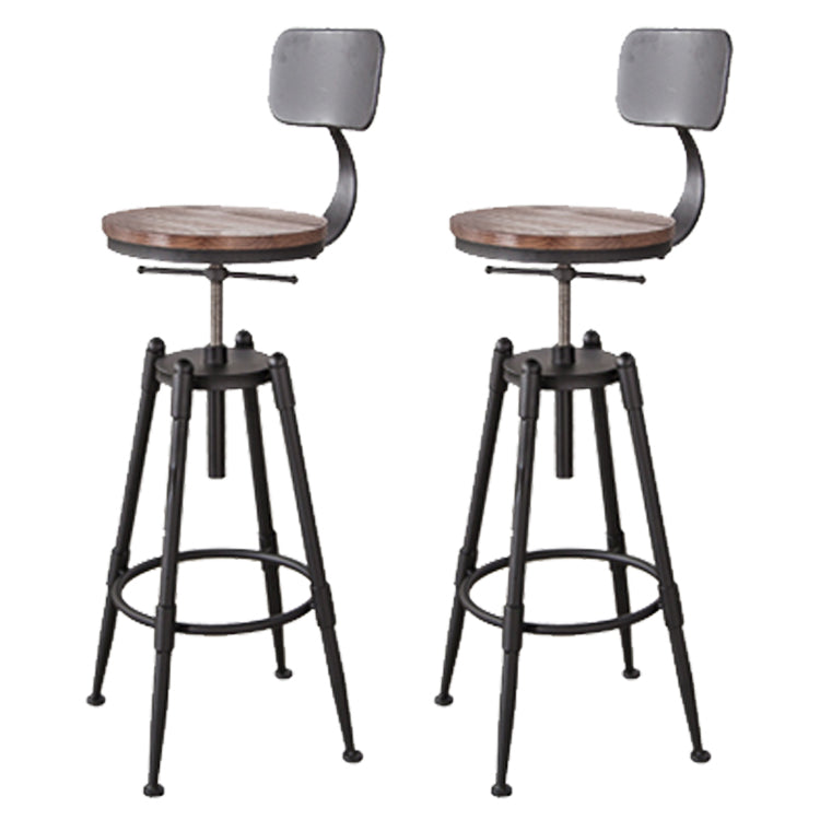 Industrial Footrest Adjustable Height Barstool Brown Pine Home Stool