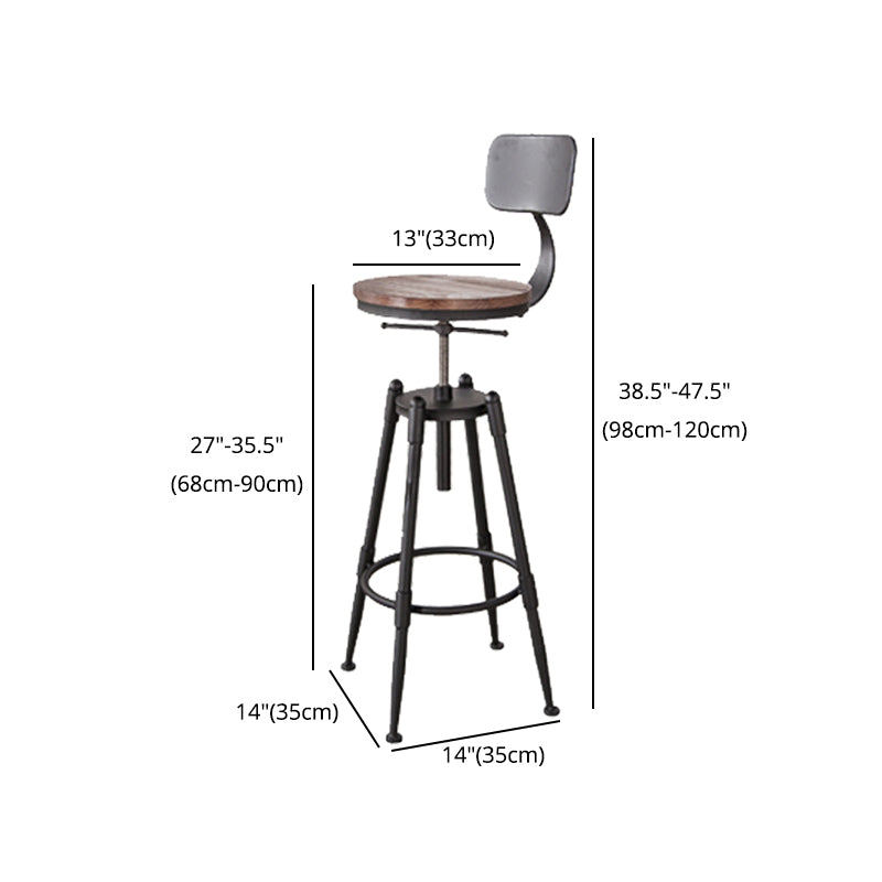 Industrial Footrest Adjustable Height Barstool Brown Pine Home Stool