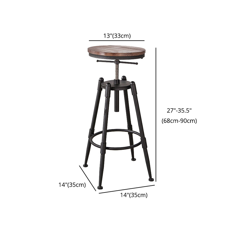 Industrial Footrest Adjustable Height Barstool Brown Pine Home Stool