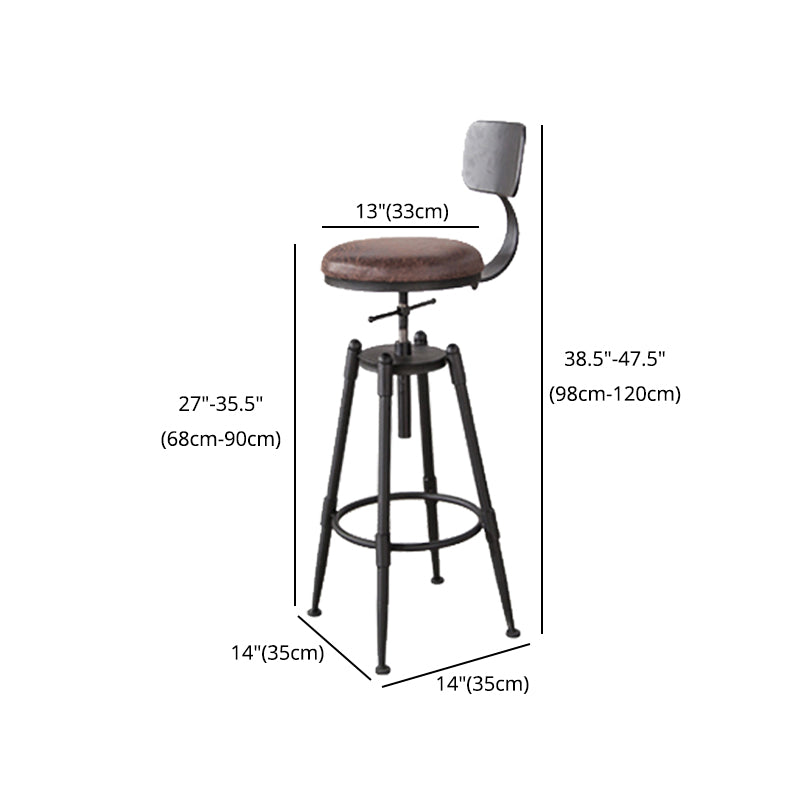 Industrial Footrest Adjustable Height Barstool Brown Pine Home Stool
