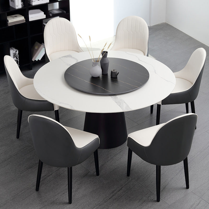 Modern Round Dinette Set 1/3/4/5/7 Pieces Sintered Stone Dining Table Set with Turntable