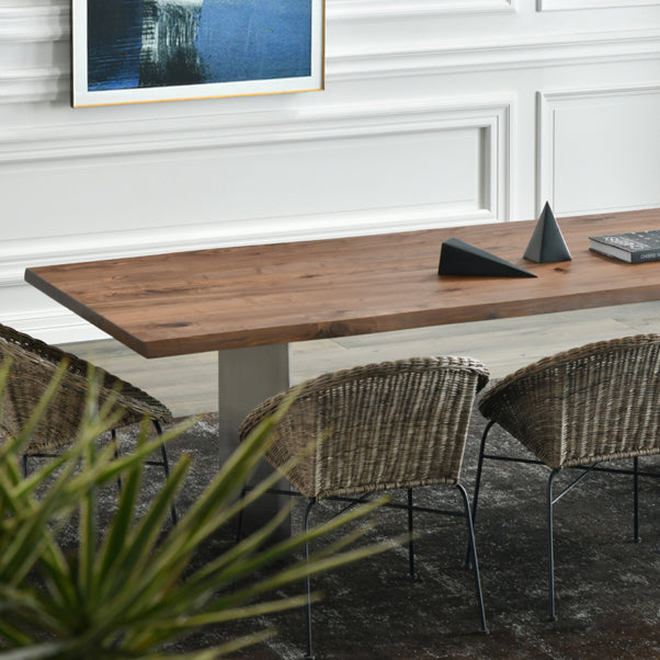 Rectangle Kitchen Dining Table Solid Wood Table Luxury with Double Pedestal Base
