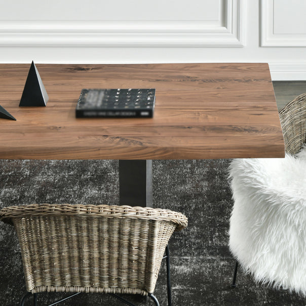 Rectangle Kitchen Dining Table Solid Wood Table Luxury with Double Pedestal Base